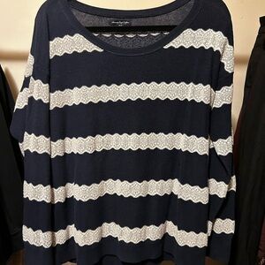 American Eagle Outfitters Navy and Cream Striped Sweatshirt